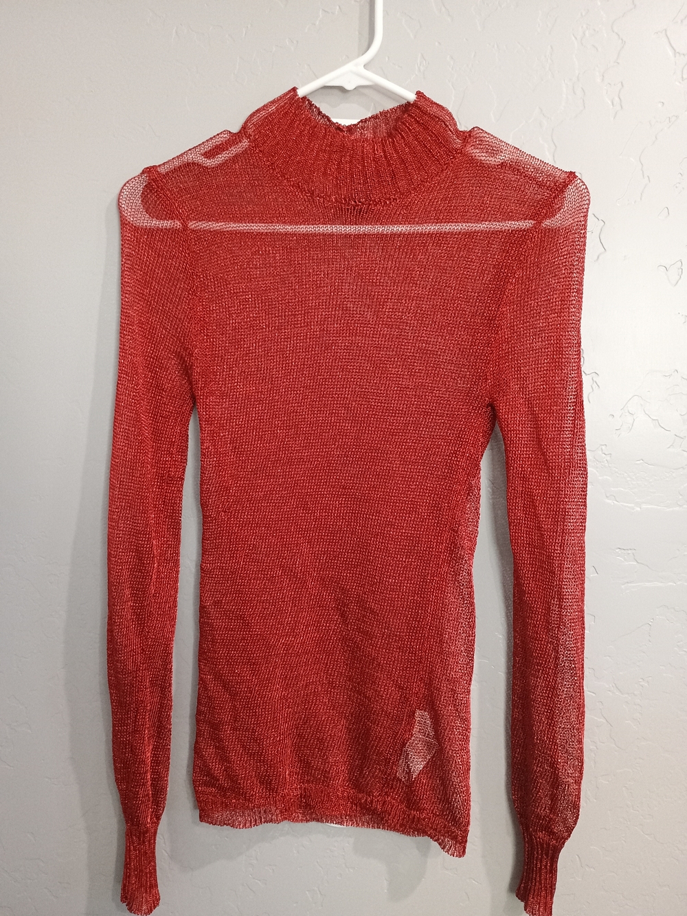 Forever 21 Red Sheer Mock Neck Long Sleeve Top